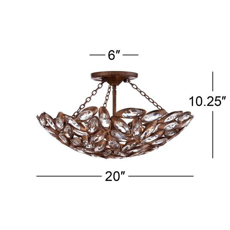 Franklin Iron Works Viera Rustic Ceiling Light Semi Flush Mount Fixture 20" Wide Bronze 3-Light Clear Cut Crystal Mosaic Bowl for Bedroom Living Room, 4 of 10