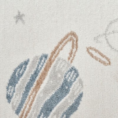 Ivory Multicolor Space Theme Kids Washable Area Rug 5' x 7'