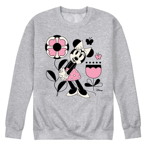 Men s Disney Minnie Mouse With Flowers Butterflies Graphic Fleece Sweatshirt Athletic Heather Large Target