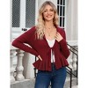 Women's Tie Front Cardigan with Ruffled Hem Lapel Neck Long Sleeve Knit Sweater - 3 of 4