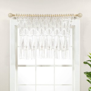 40"x30" Boho Macrame Tassel Cotton Window Valance White - Lush Décor - 1 of 4