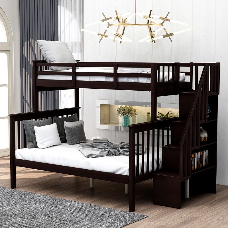 Twin-Over-Full Bunk Bed with Storage Stairs and Guard Rail - ModernLuxe, 1 of 11