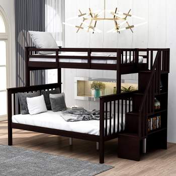 Twin-Over-Full Bunk Bed with Storage Stairs and Guard Rail - ModernLuxe