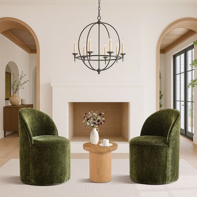 2-Piece Rolling Lounge Chair Set, Upholstered Barrel Accent Chairs with Wheels for Living Room or Small Conversation Area-Maison Boucle