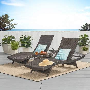 Salem 3pc Wicker Patio Adjustable Chaise Lounge Set  - Christopher Knight Home