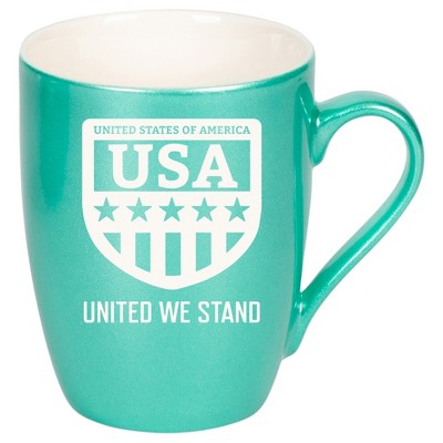 100 North United States of America 10 Ounce Seafoam Metallic Finish, Comfortably Fits Your Hands, New Bone China Coffee Tea Cup Mug, USA United We