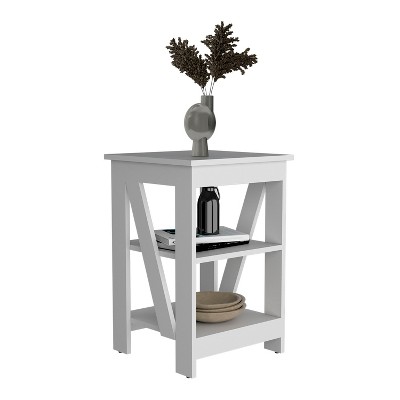 Vynxaria Modern 3-Tier Storage Table - End/Side/Nightstand, Laminated Particle Board, 23.8"H x 15.7"W x 15.7"D, Small Space Friendly