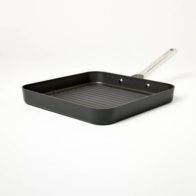 Grill Pan Non Stick Steel 11 Inch Aluminum Lightweight Square Griddle Gray