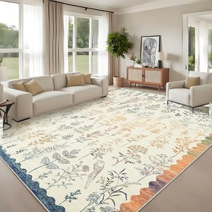Modern Washable Area Rug for Living Room, Floral Area Rug with Non Slip Backing, Indoor Low Pile Carpet for Dorm Office Decor - 1 of 4