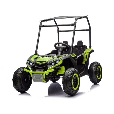 24V Kids Ride On Utv,2-Seater 4WD Electric Truck with Sun Shade, Remote Control, Led Lights, 4 Shock Absorbers