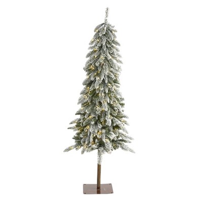 5.5ft Nearly Natural Pre-Lit LED Flocked Washington Alpine Artificial Christmas Tree Warm White Lights