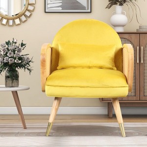 Upholstered Back Rest Seat, Accent Rattan Armrest Chair with Metal Legs, Dining Chair For Restaurants Living Room Office - 1 of 4