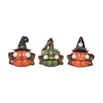 Transpac Resin Light Up Pumpkin Decor Set of 3 Halloween Home Decorations