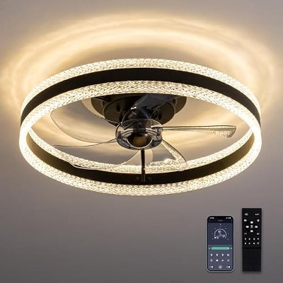 Siljoy Flush Mount Ceiling Fan with Remote, 6 Winds Speeds, 20” Low Profile Ceiling Fan for Bedroom, Living Room, Dining Room and Kitchen