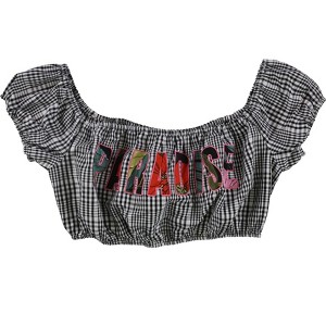 GUESS Womens Checkered Strapless Crop Top Blouse - 1 of 1