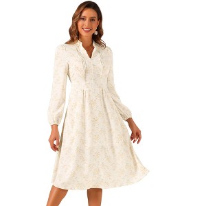 INSPIRE CHIC Women's Floral Print Long Sleeve Back Tie Flowy Midi Boho Dress - 1 of 4