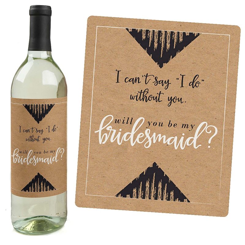 Big Dot of Happiness Rustic Kraft - Will You Be My Bridesmaid Gift for Women - Wine Bottle Label Stickers - Set of 4, 2 of 9