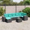 vidaXL 8 Piece Patio Sofa Set with Cushions Black and Blue Poly Rattan - With Table - 2 of 4