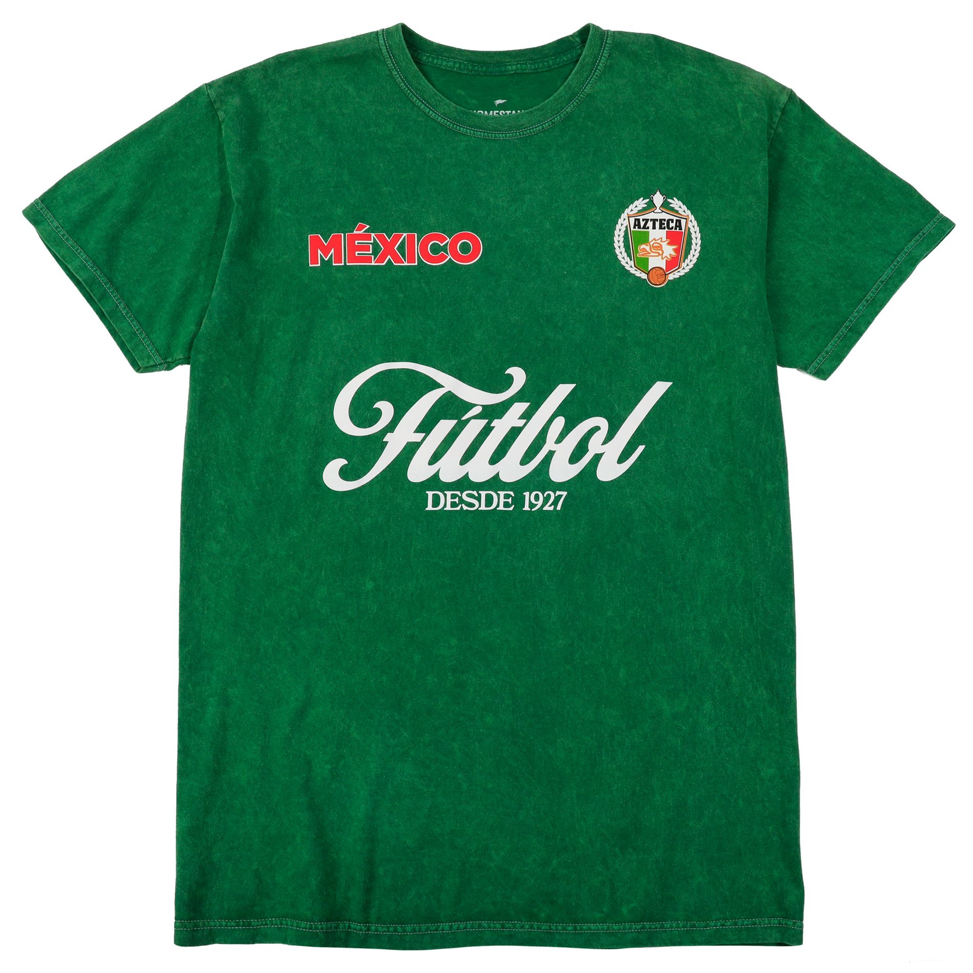 Homestand Mexico Futbol 10 Adult Green Mineral Wash Crew Neck Short Sleeve T-shirt