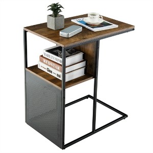 Costway C Shape Sofa Side End Table Reversible Snack Table Nightstand Steel Frame Oak - 1 of 4