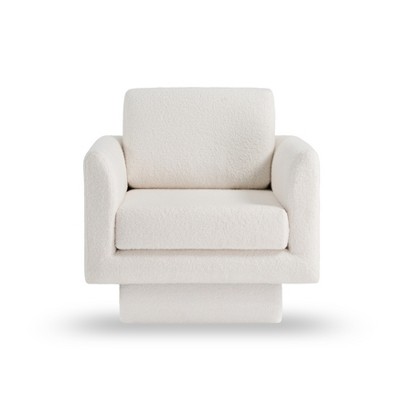 Vynxaria Beige 30" Wide Teddy Velvet Swivel Accent Chair - Cozy Round Armchair
