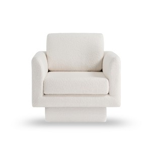 Vynxaria Beige 30" Wide Teddy Velvet Swivel Accent Chair - Cozy Round Armchair - 1 of 4