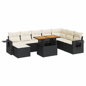 vidaXL Patio Sofa Set with Cushions Modular Lounge Set 9 Piece Poly Rattan - Black and Cream with Storage - 1 of 4