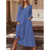 Women's Boho Cotton Maxi Dress V-Neck Long Sleeve Flowy Beach Dress with Pockets and Buttons - 2 of 2