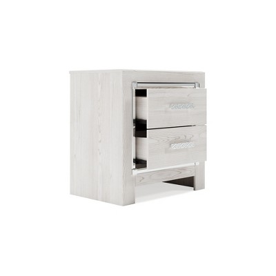 White Transitional 2-Drawer Nightstand with Chrome Accents