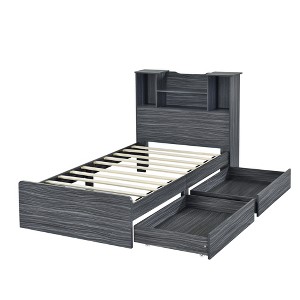 YOOCOZZ Twin Platform Bed Frame with 4 Open Shelves and 2 Drawers - 1 of 4