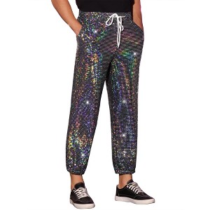 INSPIRE CHIC Men's Elastic Waist Nightwear Club Shiny Sequins Joggers - 1 of 4