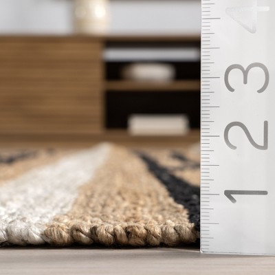 Handmade Rectangular Black and Beige Jute Striped Area Rug 8' x 10'