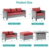 Sonkuki 7 Pieces Patio Sofa with Rectangle Fire Pit Table and Ottomans, Wicker Conversation Couch, Navy Blue Cushion - 3 of 4