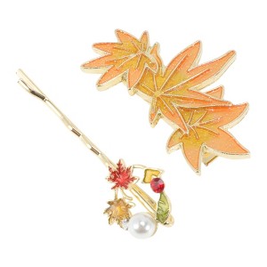 Unique Bargains New Maple Leaf Combination Flowers Hair Clip Yellow 2 Pcs - 1 of 4