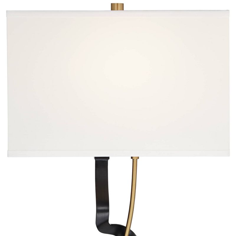 Possini Euro Design Reza Industrial Modern Table Lamp 31 1/2" Tall Sculptural Black Brass Metal White Rectangle Shade for Bedroom Living Room Bedside, 4 of 10