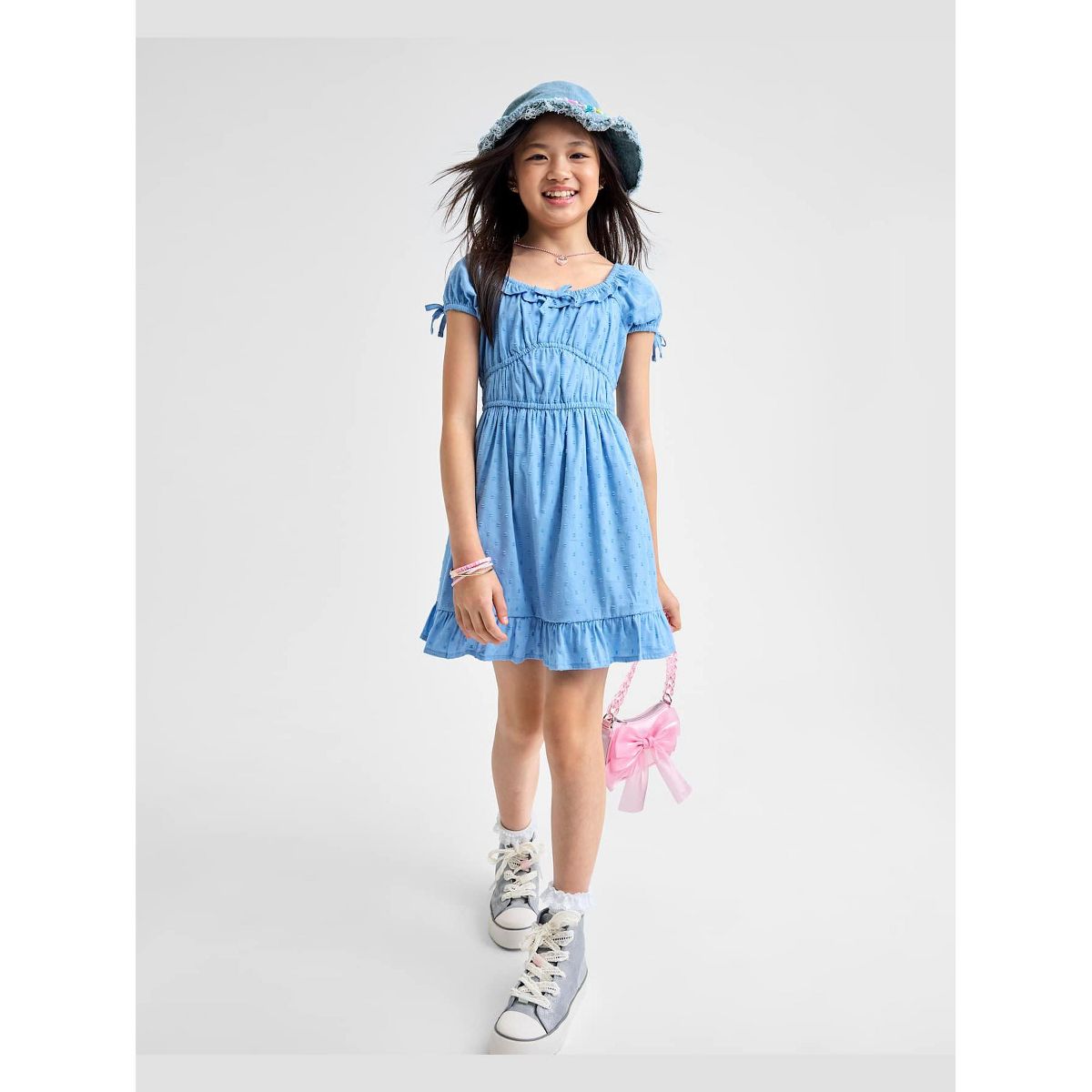 The Children's Place Girls Short Puff Sleeve Clip Dot Ruffle Dress