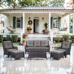 Belord 7PCS Outdoor Patio Furniture Set, Outdoor Wicker Patio Couch Set with Club Chair and Tempered Glass Top Coffee Table - 1 of 4