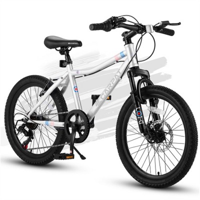 YONWAY 20 Inch Kids' Bike, Boys Girls Mountain Bike, 7 Speed Teenager Bicycles, Front Suspension Disc Brake Rear V-Brake,High Steel Frame,White