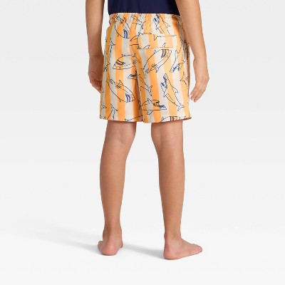 Детские шорты Cat & Jack Boys' Pinstripe Shark Printed Swim Shorts - Cat & Jack™ Starry Orange/Cream/Blue L — фото 2