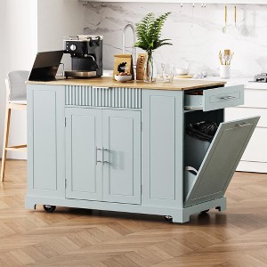 YOOCOZZ Rolling Kitchen Island with Concealed Tilt-Out Trash Can, Power Outlet and Spacious Storage Space - 1 of 4