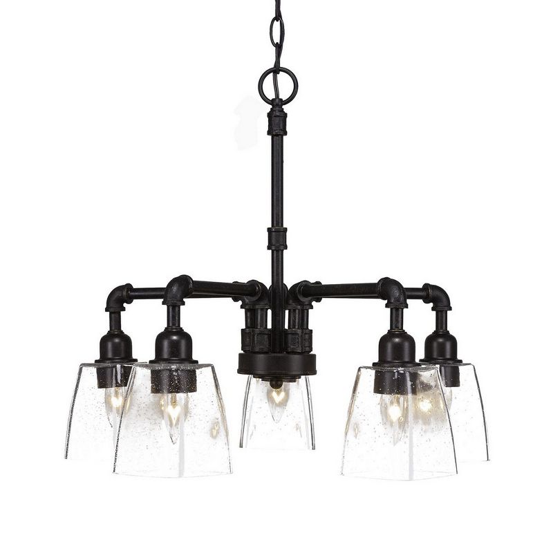 Toltec Lighting Vintage 5 - Light Chandelier in  Dark Granite with 4.5" Square Clear Bubble Shade, 1 of 2