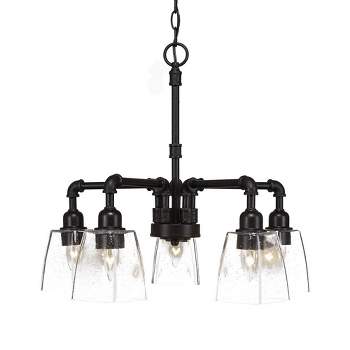Toltec Lighting Vintage 5 - Light Chandelier in  Dark Granite with 4.5" Square Clear Bubble Shade