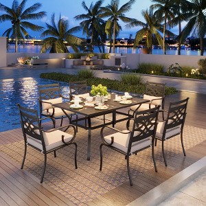 Captiva Designs 7pc Patio Dining Steel Table & Metal Chairs with Seat Cushions & Waist Pillows - 1 of 4