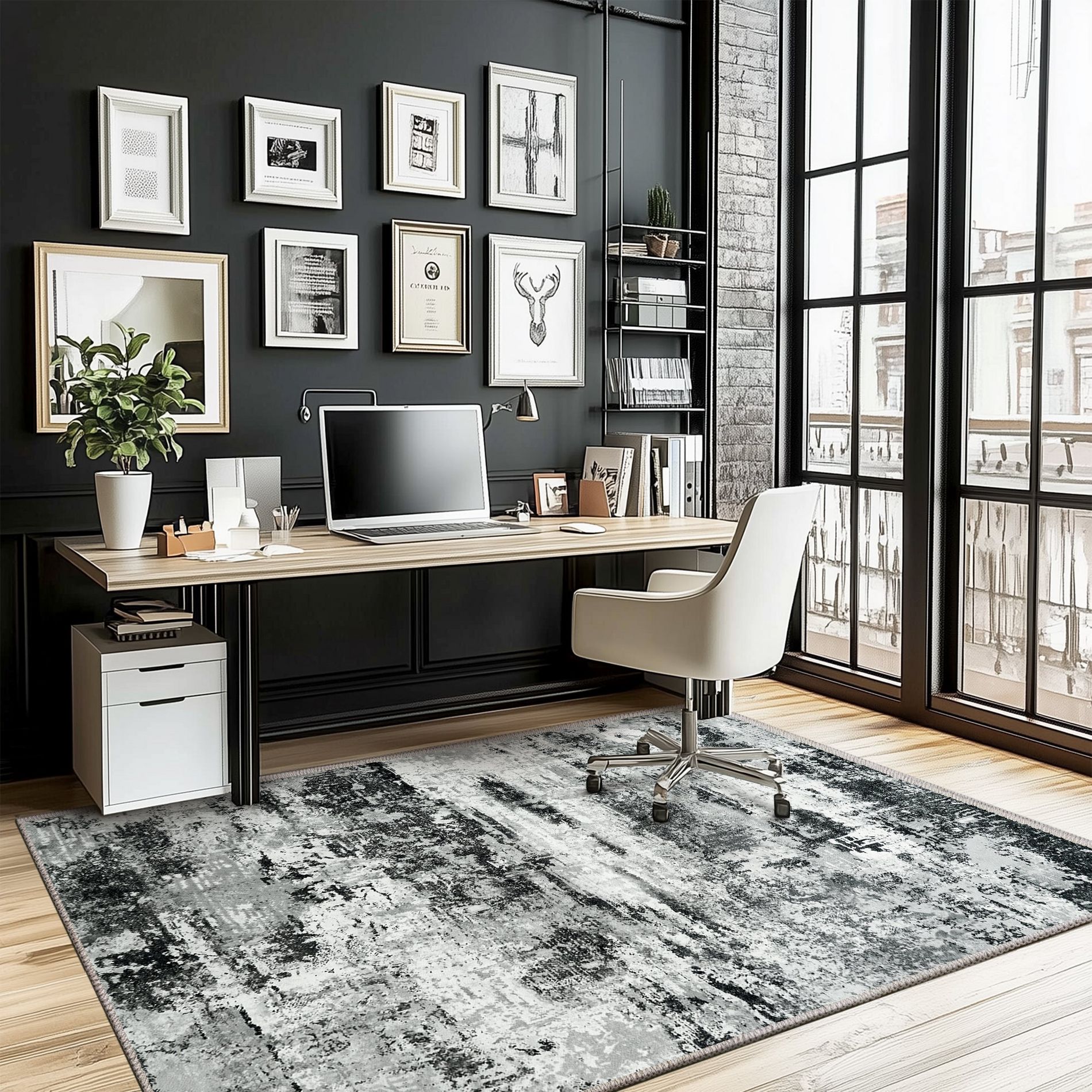 LOVEVOOK Living Room Rug Abstract Area Rugs Machine Washable Large Carpet Non-Slip Faux Wool Indoor Vintage Rugs for Bedroom, Dining Room