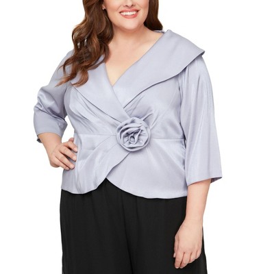 Alex Evenings Womens Rosette Peplum Blouse