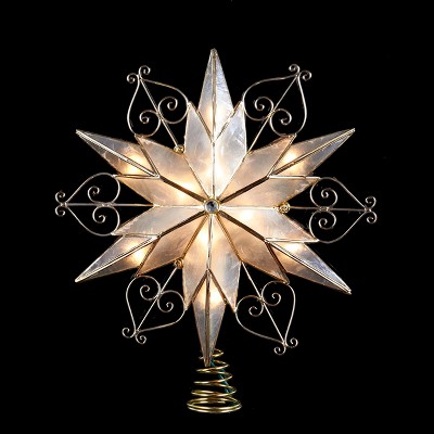 Kurt S. Adler 10.5" Lighted 6-Point Capiz Shell Star with Scroll Design Christmas Tree Topper - Clear Lights
