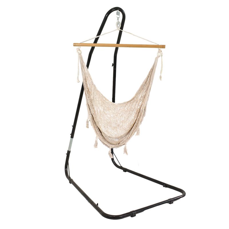Sunnydaze Cotton/Nylon Outdoor Mayan Hammock Chair with Adjustable Stand - 330 lb Weight Capacity - Natural, 1 of 11