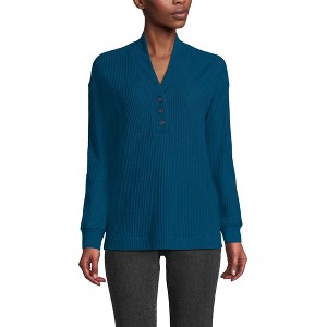 Lands' End Women's Long Sleeve Waffle Shawl Collar Henley - 1 of 3