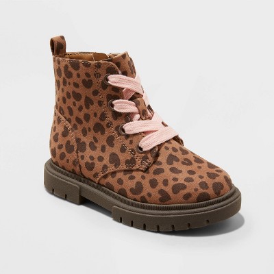 Toddler Girls' Amaya Leopard Print Zipper Lace-Up Combat Boots - Cat &  Jack™ Brown 5T