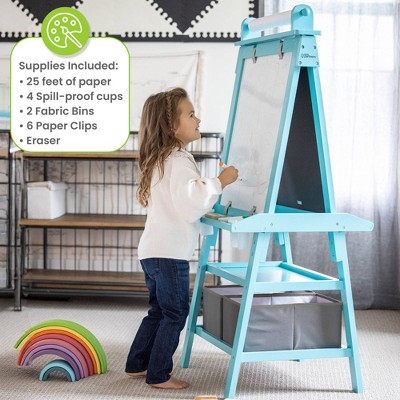 Turquoise Pine Freestanding Magnetic Art Easel with Storage Bins